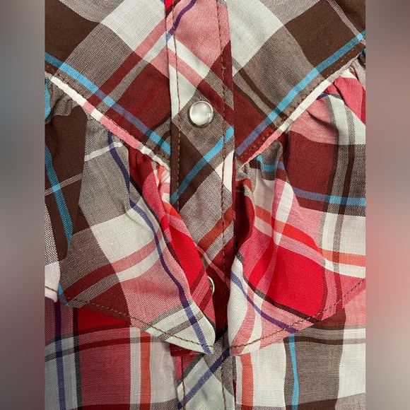 Vintage Stage West by Prior Western Plaid Button Down Shirt with Ruffle Detail - Picture 7 of 13